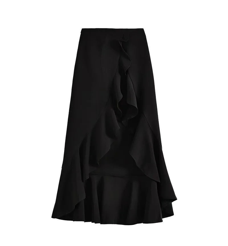 Asymmetric Ruffle Maxi Skirt