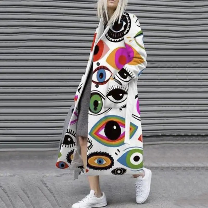 Printed Reverse Coat Women Autumn Winter Long Vest Top Leisure Long Sheepskin Loose Coat Fashion Women Long Coat