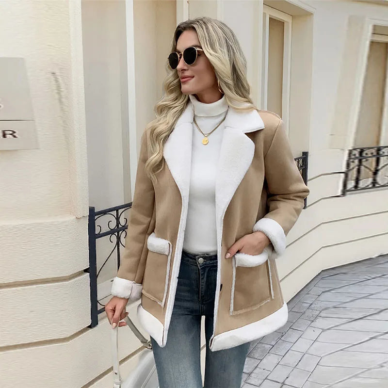 Women's Clothing Single-Breasted Jackets Women's Vintage Lapel Full Sleeve Pocket Jacket Autumn Winter New Lady Casual Outwear