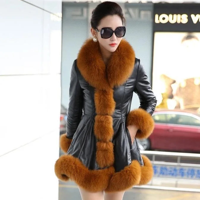 Hot Sale Winter Women's Faux Fur High Quality Faux Sheepskin Coats Keep Warm With Fur Fox Collars Slim Female Furs