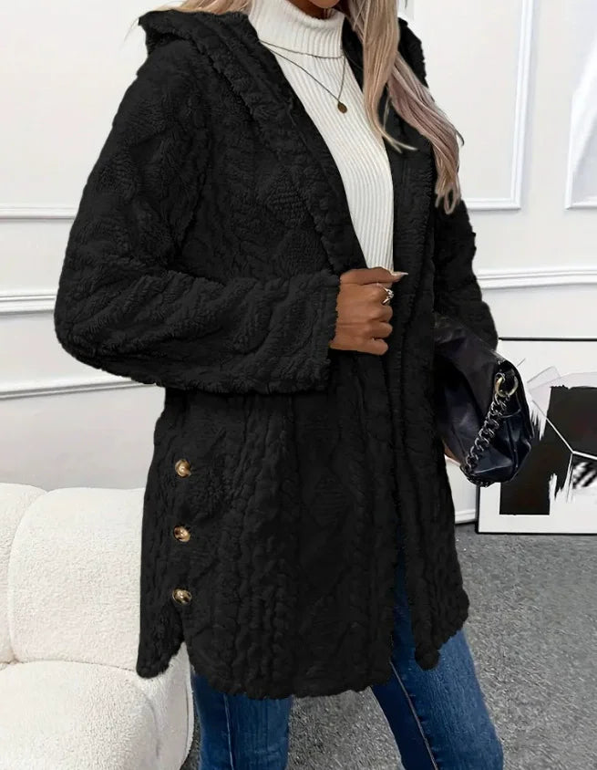 Knit Button Up Hooded Sweater Warm Winter Fall Plain Color Long Sleeve Casual Cardigan With Button