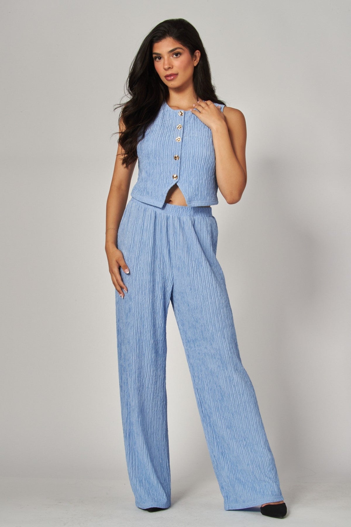 Plissé Waistcoat & Wide-Leg Pants Set
