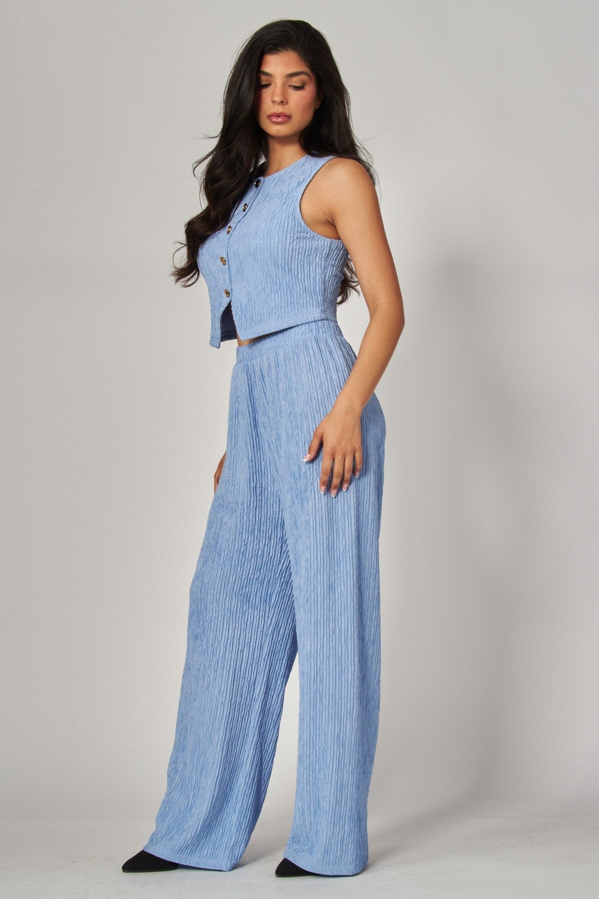 Plissé Waistcoat & Wide-Leg Pants Set