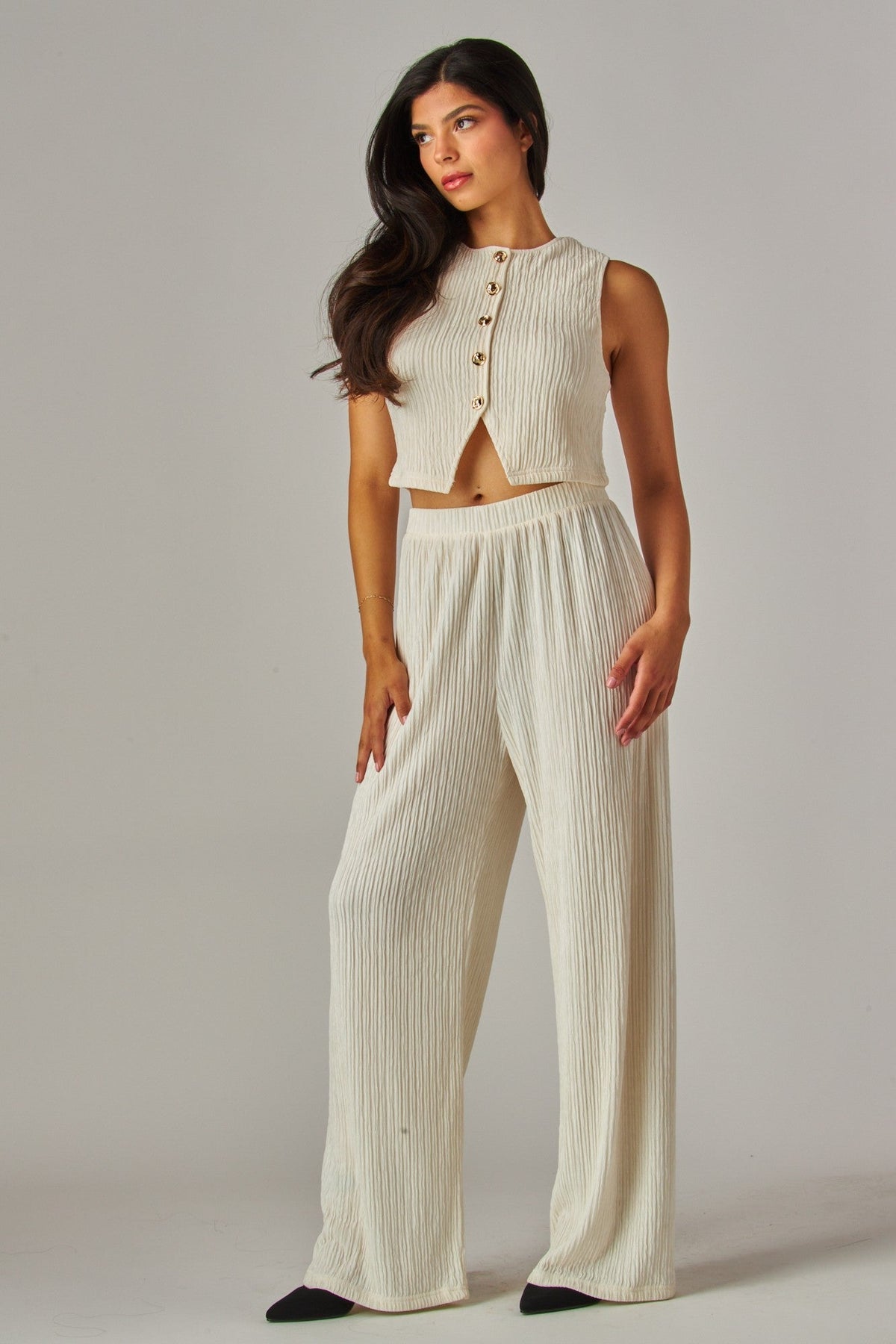 Plissé Waistcoat & Wide-Leg Pants Set
