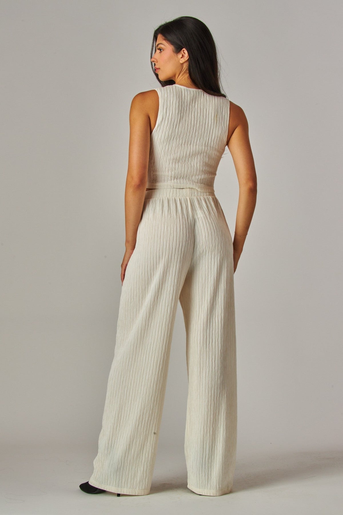 Plissé Waistcoat & Wide-Leg Pants Set